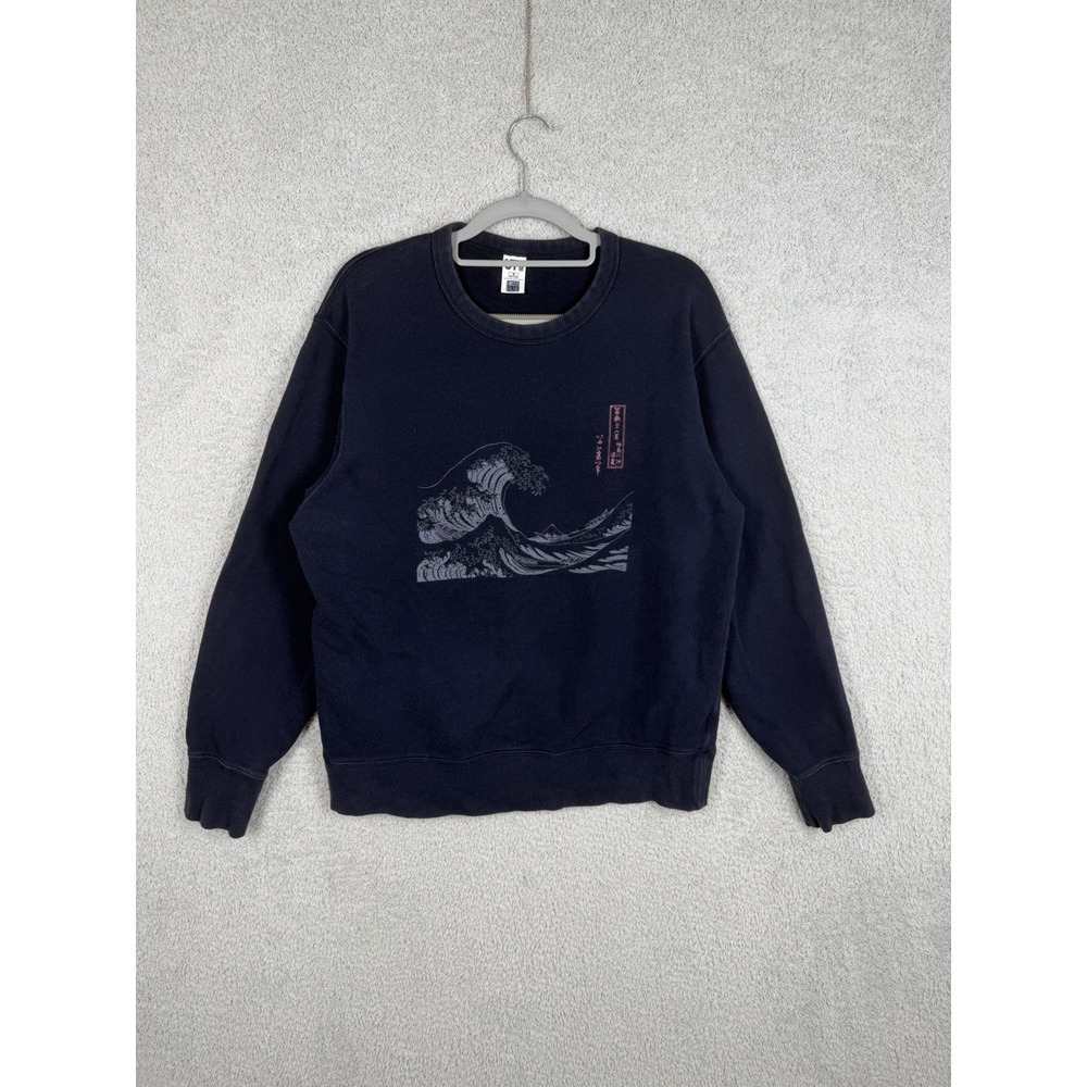 Uniqlo Hokusai Blue Kanagawa Wave Graphic Crewneck Sweatshirt‎ Sweater Size M